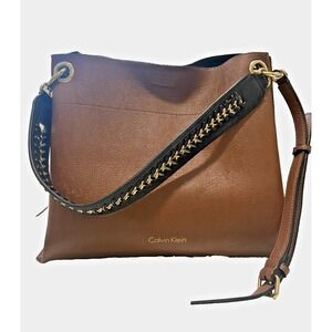 Calvin Klein Women's Reversible Hobo Shoulder Handbag Black Brown Faux Leather